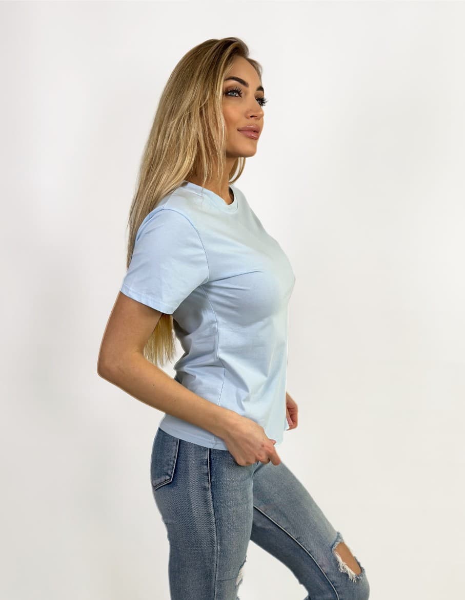 KOSZULKA DAMSKA BŁĘKITNA - KLASYCZNA - OKRĄGŁY DEKOLT - T-SHIRT