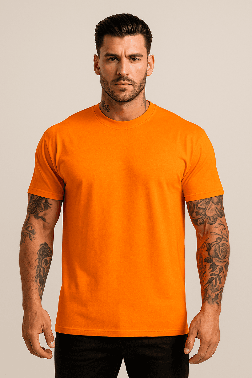 KOSZULKA MĘSKA BAWEŁNIANA - KOLOR POMARAŃCZOWY T-SHIRT LUŹNY KRÓJ