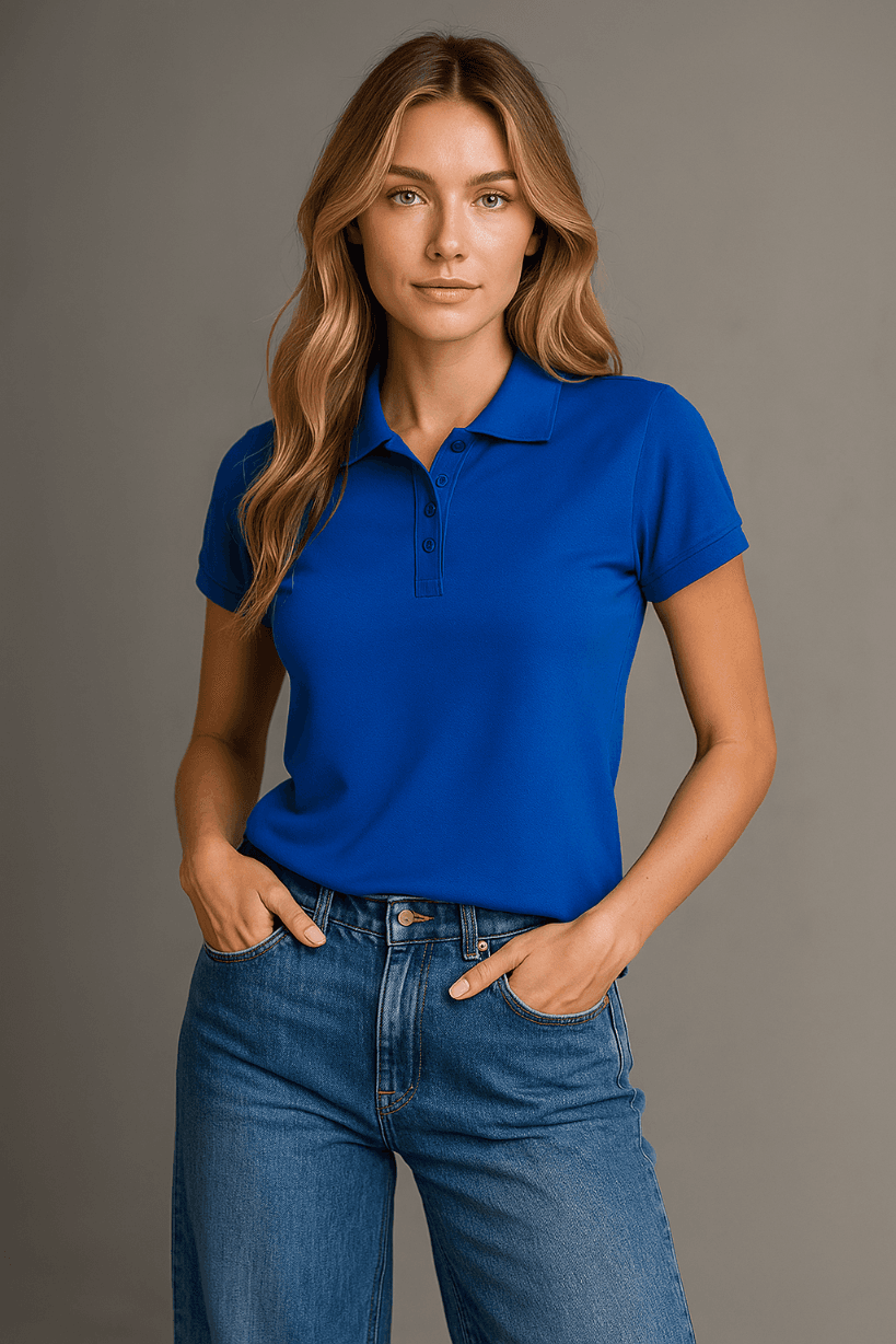 POLÓWKA DAMSKA - KOSZULKA POLO - W KOLORZE NIEBIESKIM- 100% BAWEŁNA