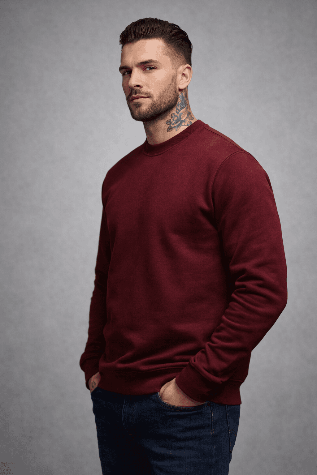 BLUZA MĘSKA BEZ KAPTURA - KOLOR BORDOWY - OKRĄGŁY DEKOLT - WIOSENNA