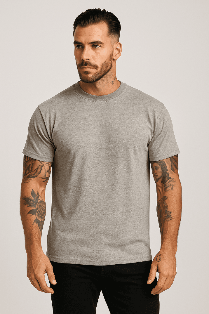 KOSZULKA MĘSKA BAWEŁNIANA - KOLOR JASNOSZARA T-SHIRT LUŹNY KRÓJ 190g/m2