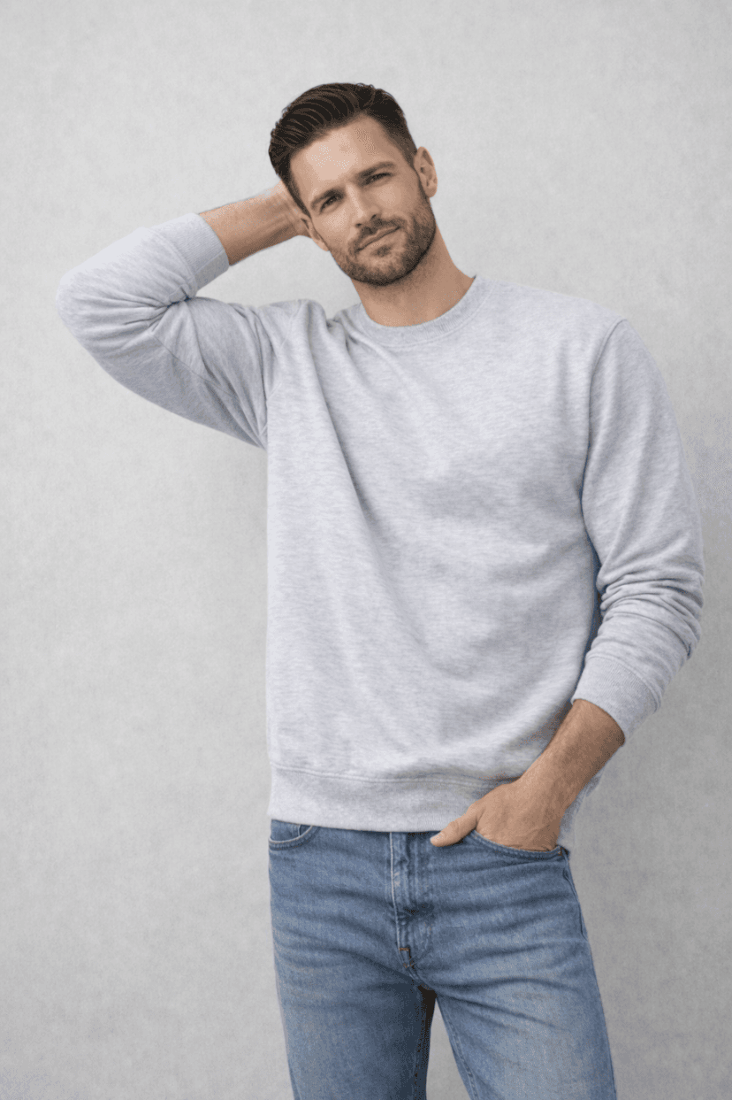 BLUZA MĘSKA BEZ KAPTURA - KOLOR SZARY - OKRĄGŁY DEKOLT - WIOSENNA
