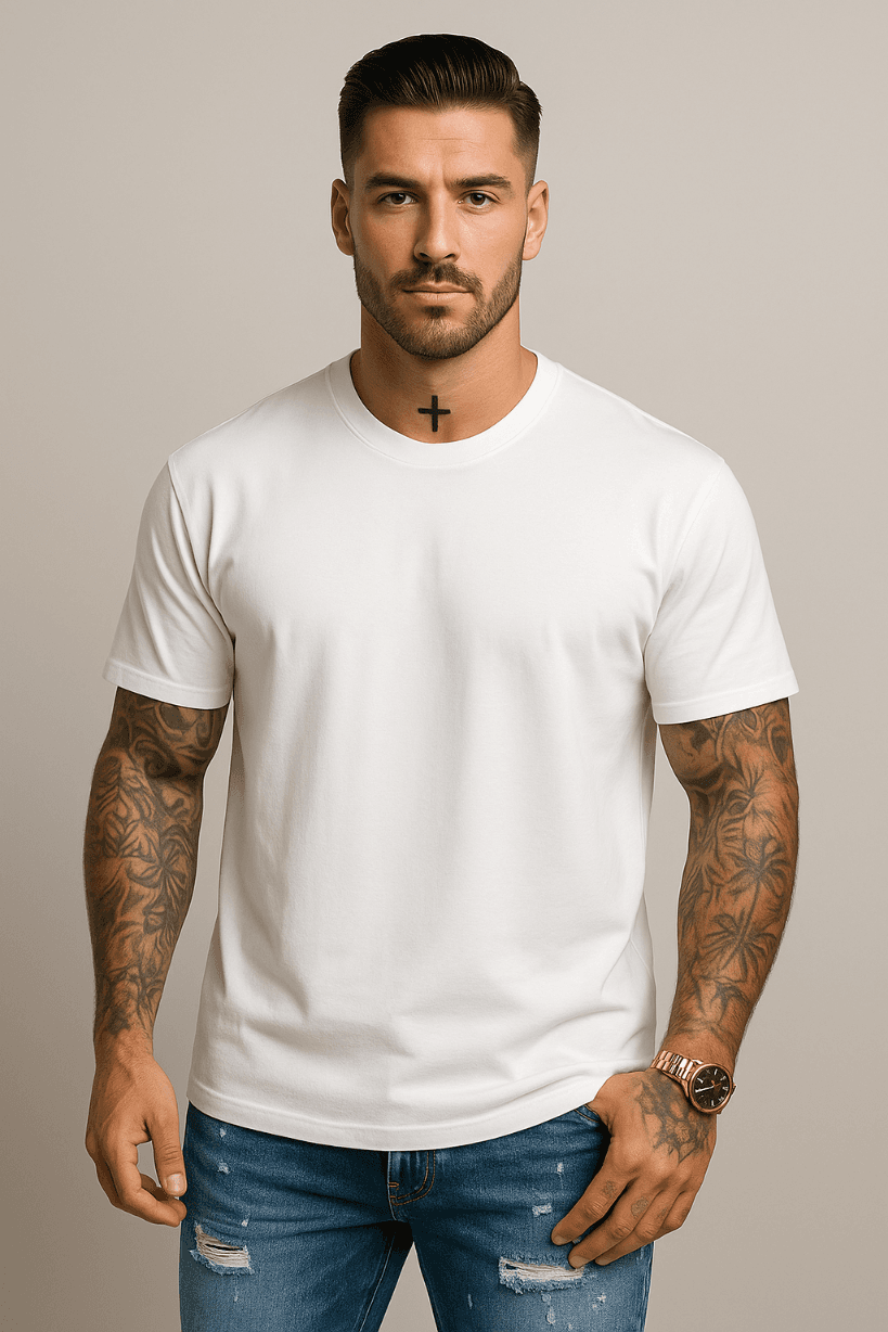 KOSZULKA MĘSKA W KOLORZE BIAŁYM - T-SHIRT LOOSE FIT - 100% BAWEŁNA