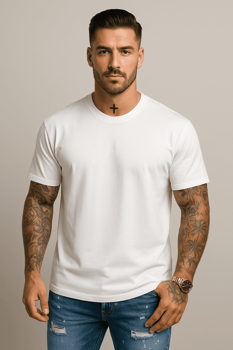 KOSZULKA MĘSKA BIAŁA - T-SHIRT TYPU LOOSE FIT, OVERSIZE, 100% BAWEŁNA