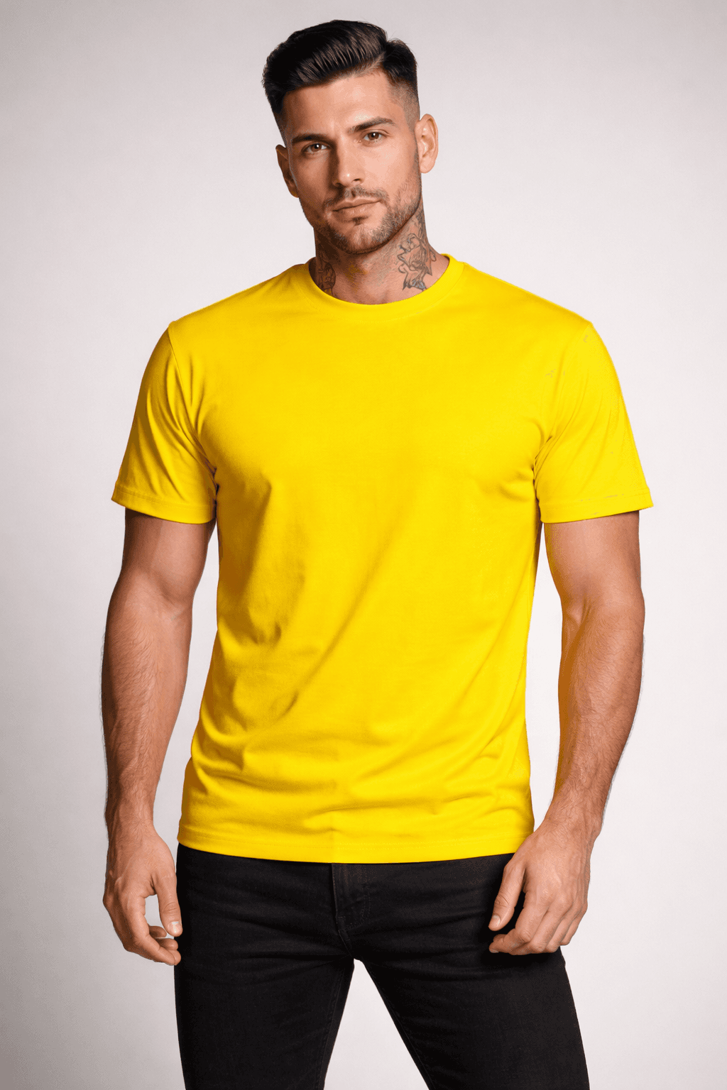 KOSZULKA MĘSKA BAWEŁNIANA - KOLOR ŻÓŁTY T-SHIRT LUŹNY KRÓJ 190g/m2