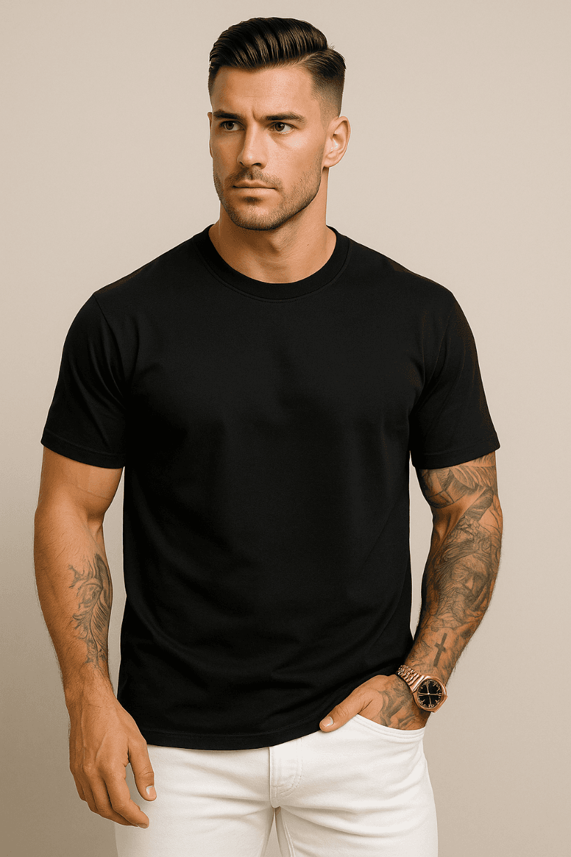 KOSZULKA MĘSKA W KOLORZE CZARNYM - T-SHIRT LOOSE FIT - 100% BAWEŁNA
