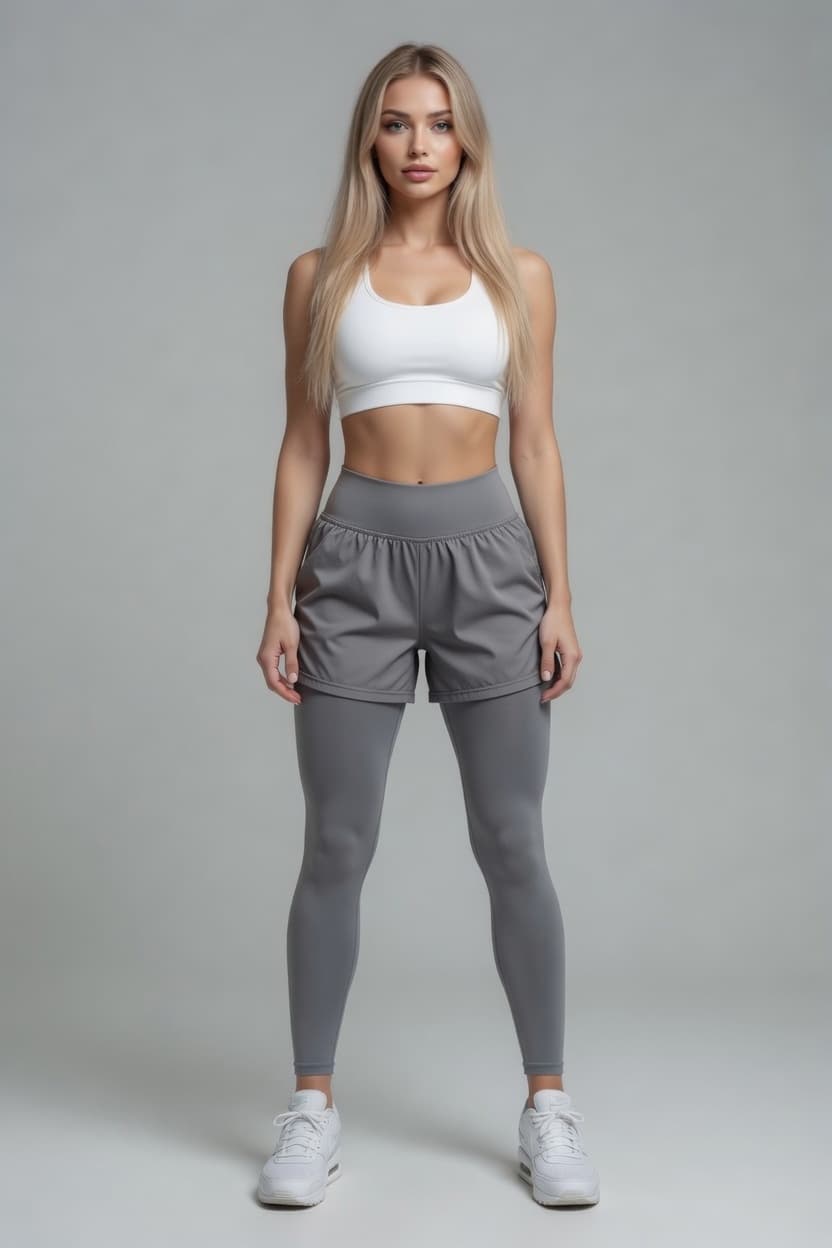 DAMSKIE LEGGINSY ZE SPODENKAMI - KOLOR SZARY - SPORTOWY MATERIAŁ