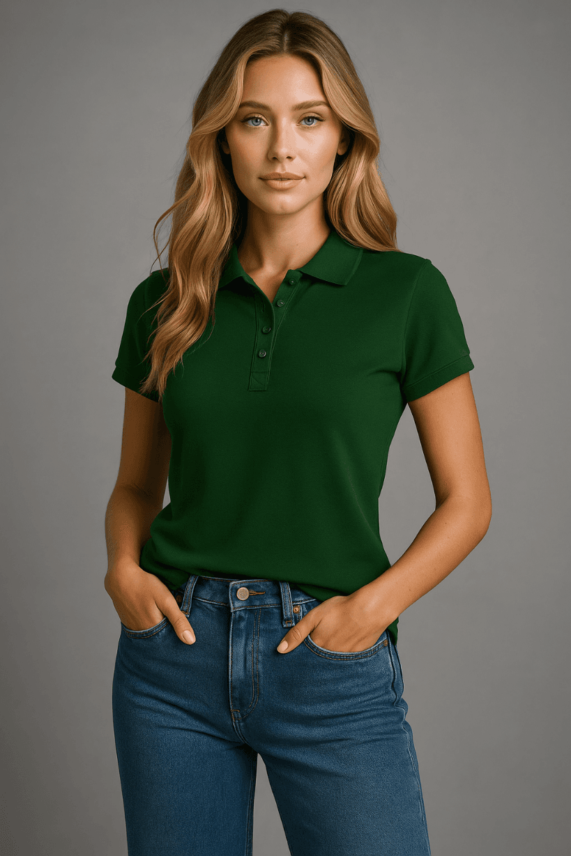 POLÓWKA DAMSKA - KOSZULKA POLO - W KOLORZE ZIELONYM - 100% BAWEŁNA
