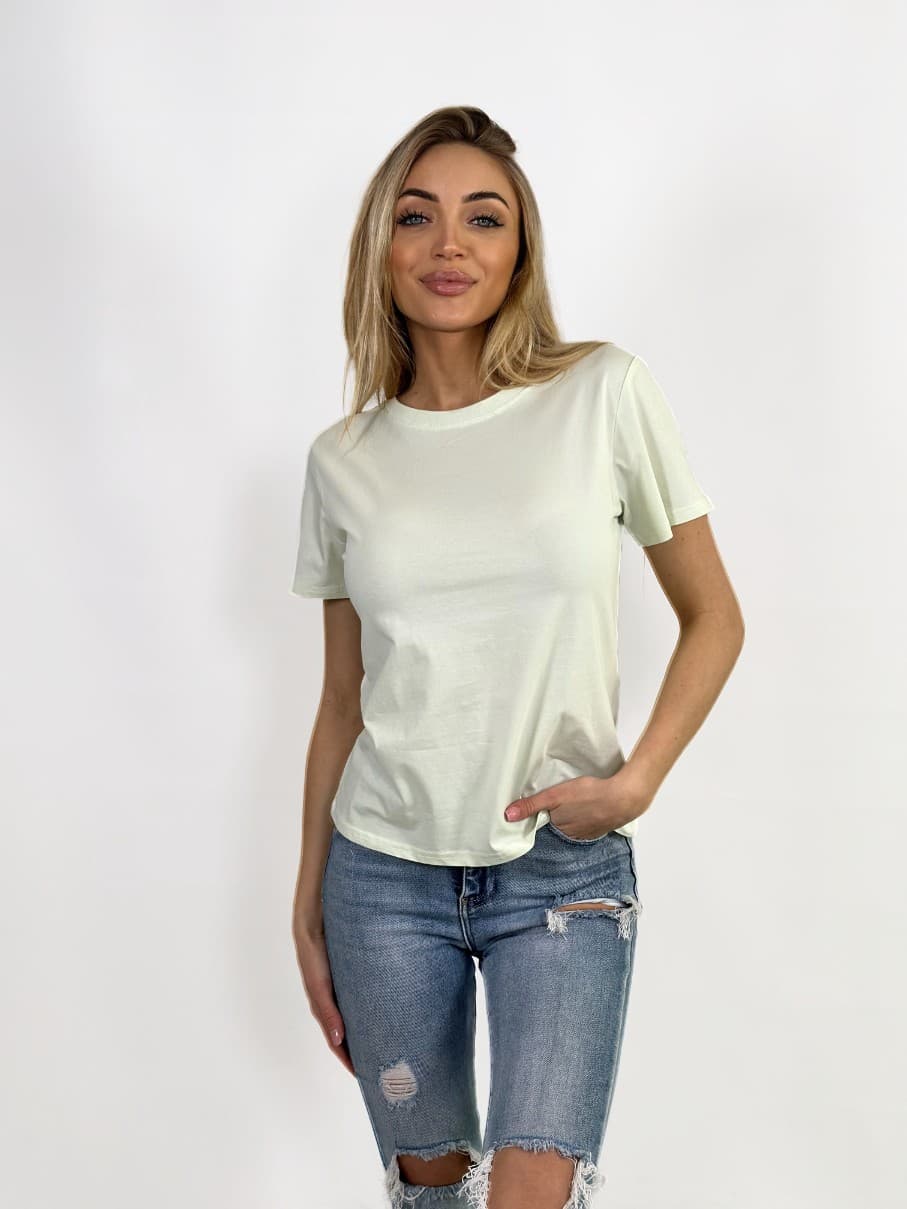 KOSZULKA T-SHIRT DAMSKI - W KOLORZE LIMONKOWYM - BAWEŁNA Z ELASTANEM