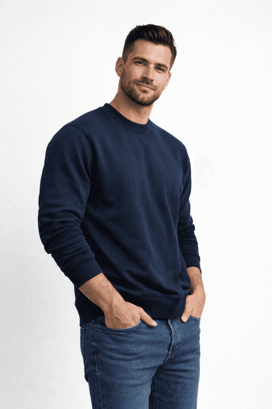 BLUZA MĘSKA BEZ KAPTURA - KOLOR GRANATOWY - OKRĄGŁY DEKOLT - WIOSENNA