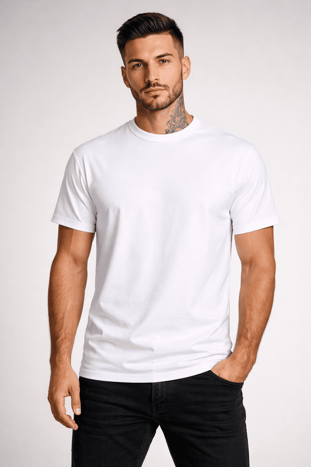 KOSZULKA MĘSKA BAWEŁNIANA - KOLOR BIAŁY - T-SHIRT LUŹNY KRÓJ 190g/m2