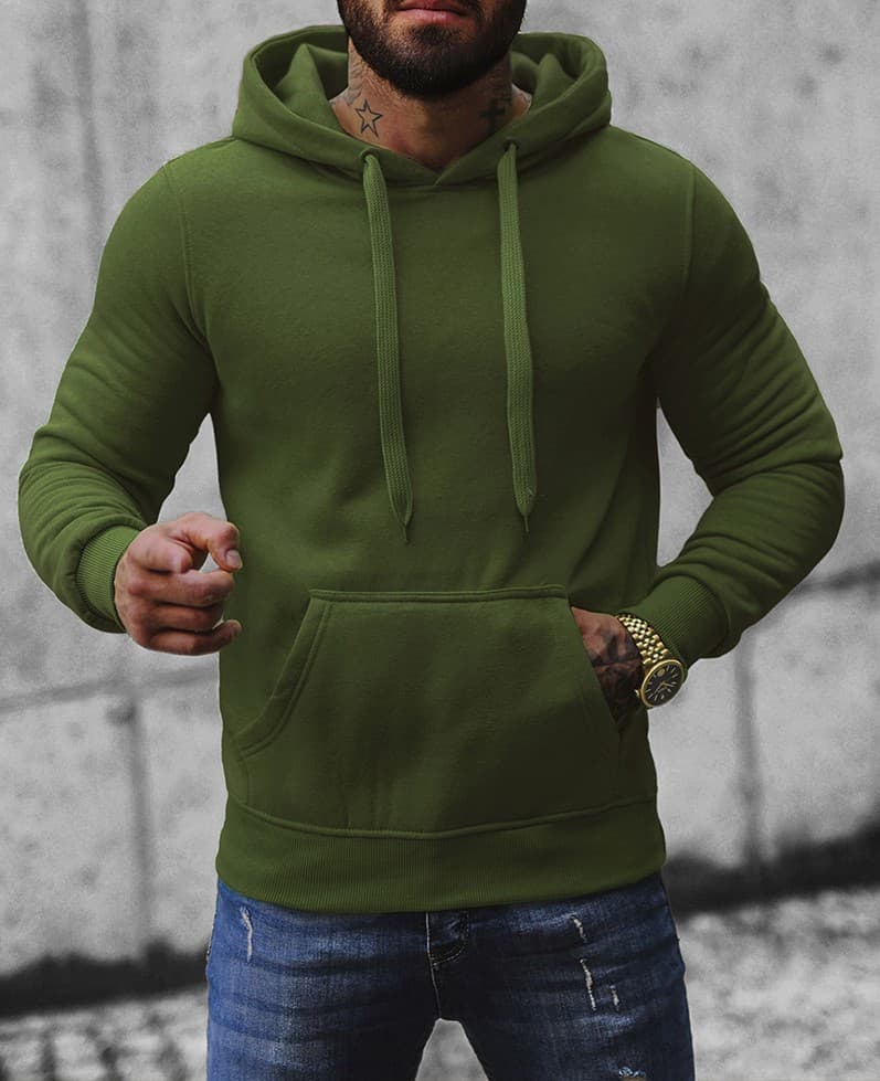 KHAKI BLUZA MĘSKA Z KAPTUREM - KIESZEŃ KANGUREK - OCIEPLANA I WYGODNA