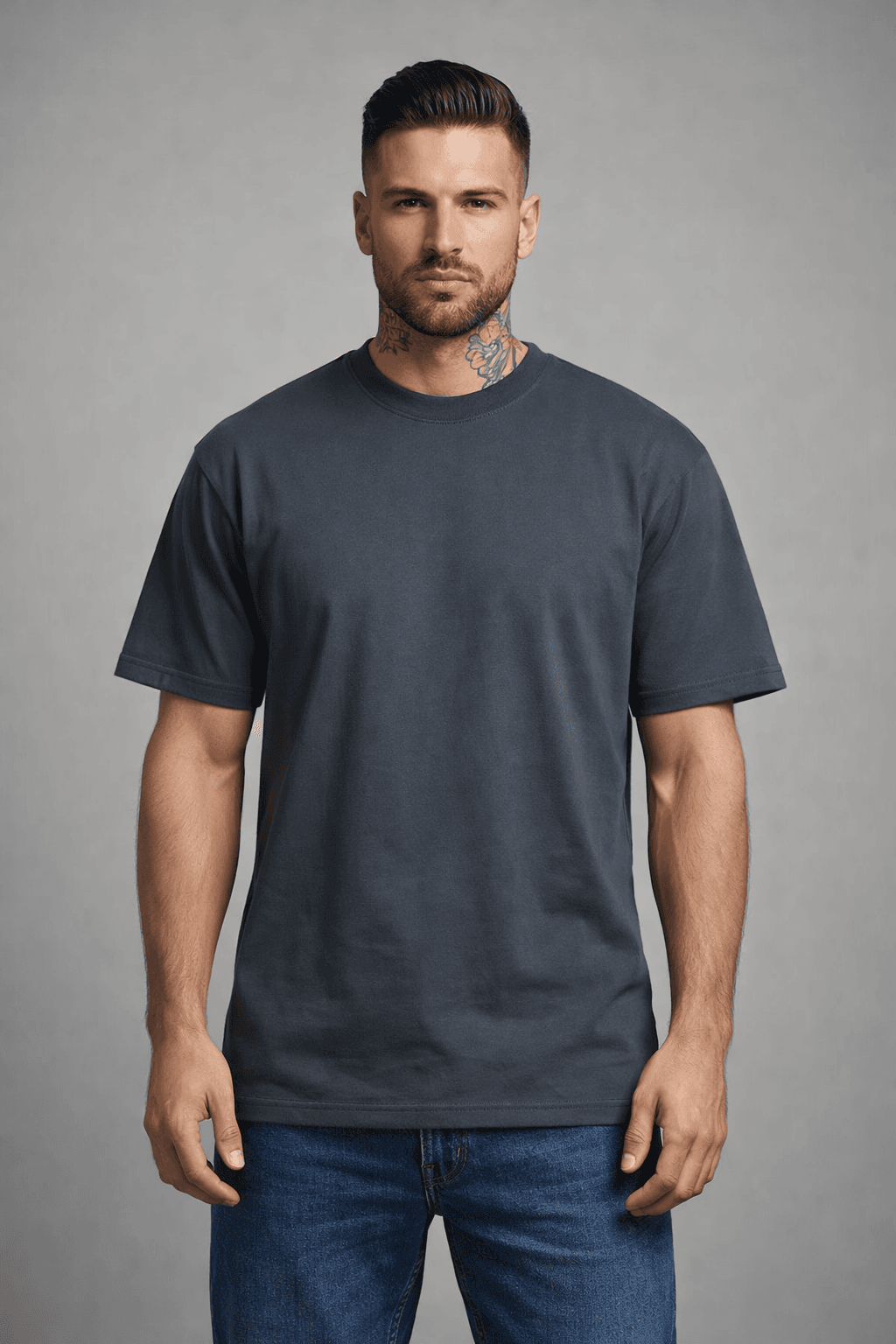 KOSZULKA MĘSKA GRAFITOWA - T-SHIRT TYPU LOOSE FIT, OVERSIZE, 100% BAWEŁNA