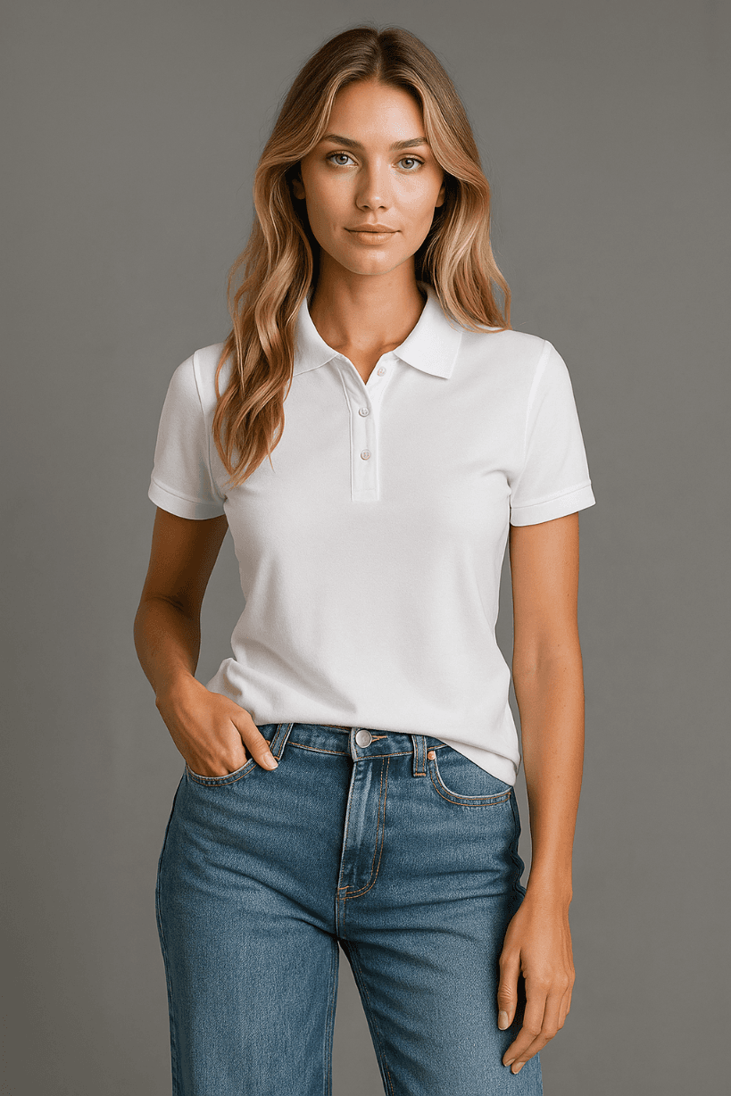 POLÓWKA DAMSKA - KOSZULKA POLO - W KOLORZE BIAŁYM - 100% BAWEŁNA