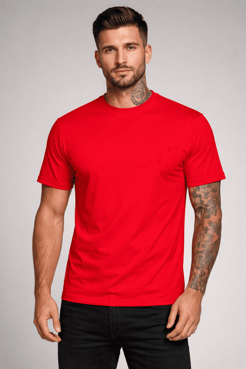 KOSZULKA MĘSKA BAWEŁNIANA - KOLOR CZERWONY T-SHIRT LUŹNY KRÓJ 190g/m2
