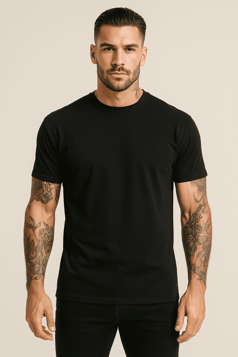 KOSZULKA MĘSKA BAWEŁNIANA - KOLOR CZARNY - T-SHIRT LUŹNY KRÓJ 190g/m2