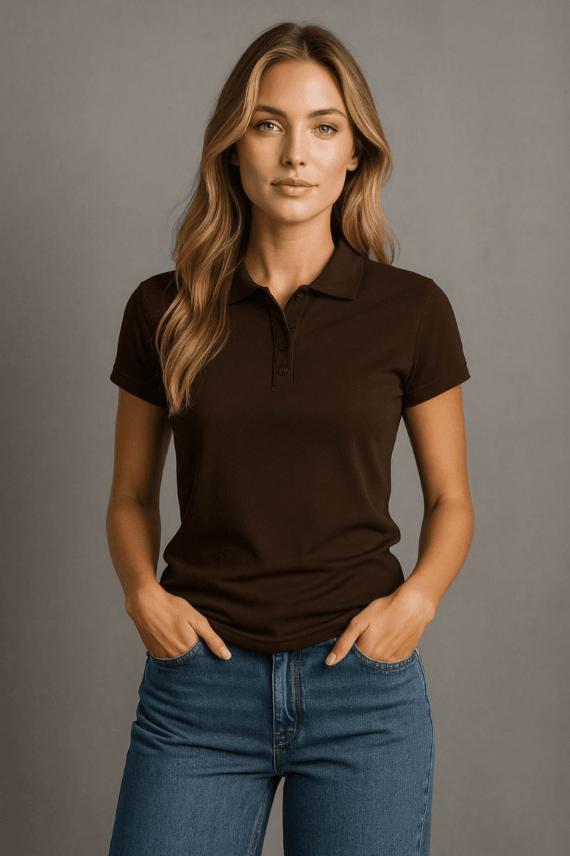 POLÓWKA DAMSKA - KOSZULKA POLO - W KOLORZE BRĄZOWYM - 100% BAWEŁNA