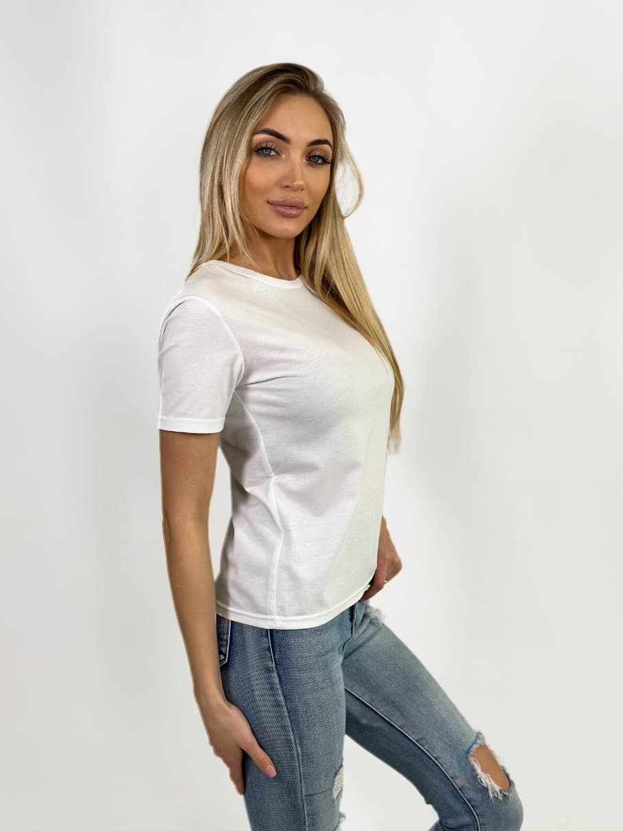KOSZULKA DAMSKA BIAŁA - KLASYCZNA - OKRĄGŁY DEKOLT - T-SHIRT