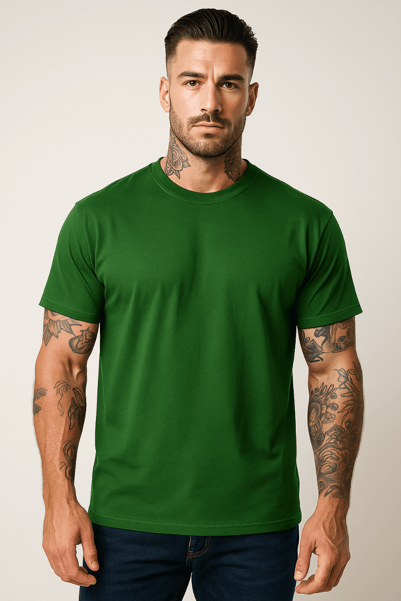 KOSZULKA MĘSKA BAWEŁNIANA - KOLOR ZIELONY - T-SHIRT W LUŹNY KRÓJ