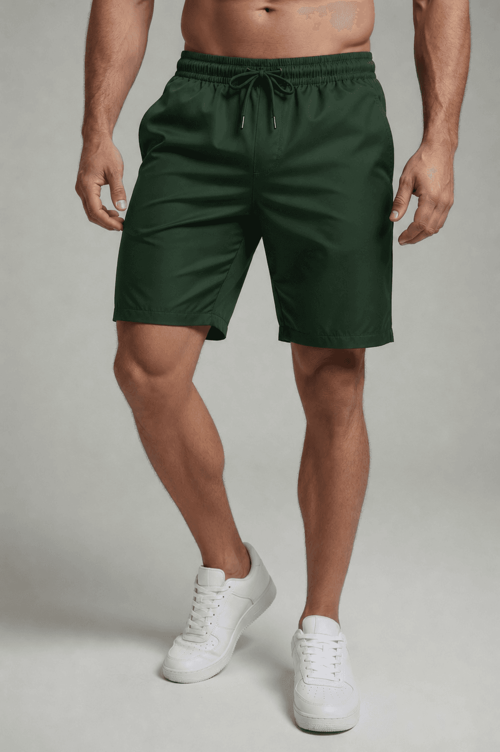 SPODENKI MĘSKIE SZYBKOSCHNĄCE - KOLOR KHAKI - SPORTOWE SHORTY NYLON